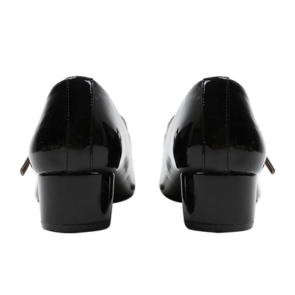 Black Patent - Back - Where´s That From Womens-Ladies Oslo Single Strap Square Toe Low Block Heel Court Shoes