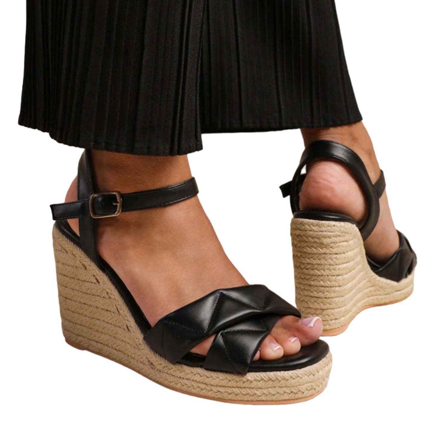 Black - Back - Where´s That From Womens-Ladies Lima PU Crossover Strap Padded Espadrilles