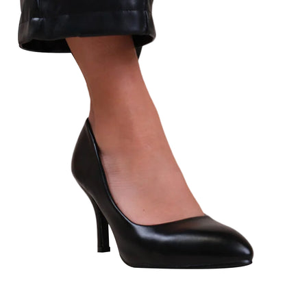 Black - Front - Where´s That From Womens-Ladies Paola PU Pointed Mid High Heel Court Shoes