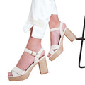 Light Cream - Back - Where´s That From Womens-Ladies Volume Suede Crossover Strap Platform Block High Heels
