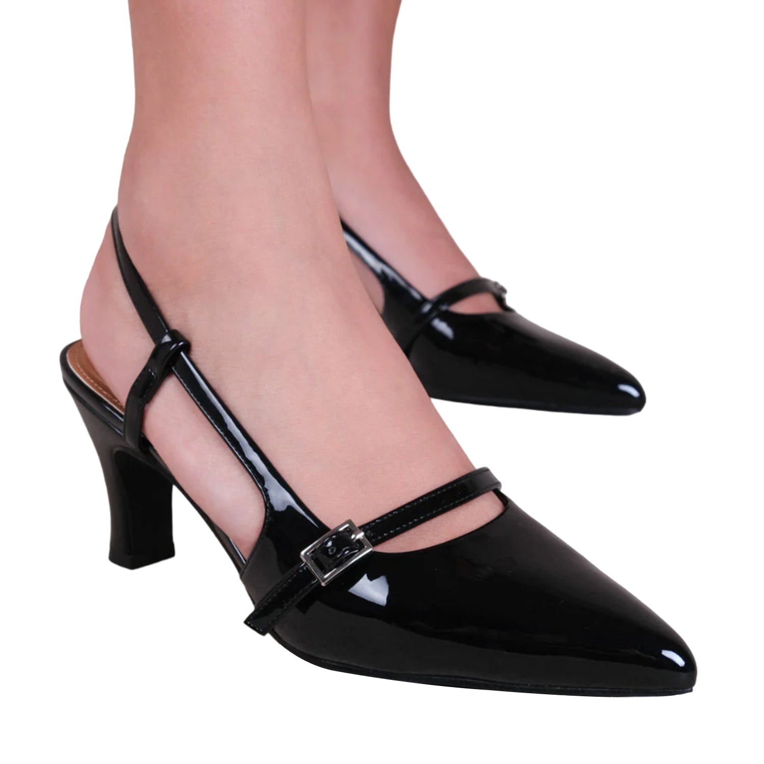 Black - Lifestyle - Where´s That From Womens-Ladies On Point Buckle Sling Back Mid Heel Sandals