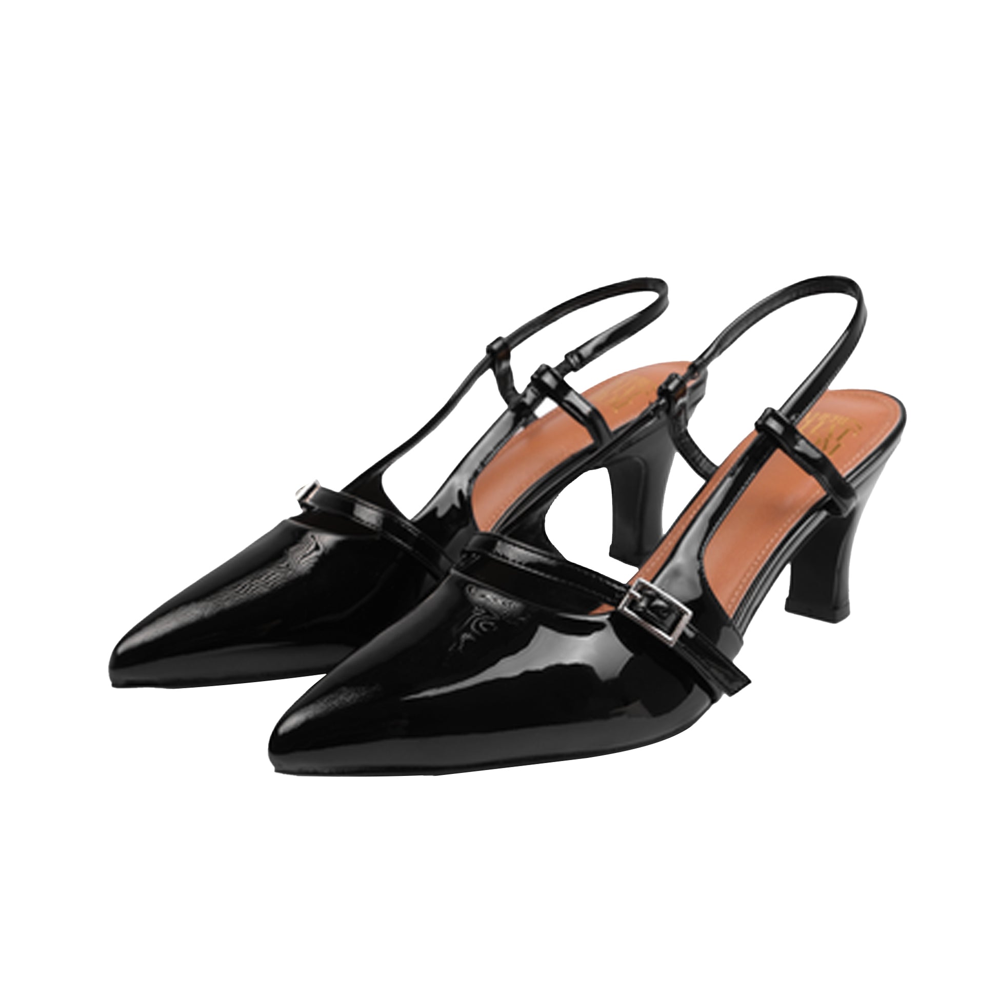 Black - Back - Where´s That From Womens-Ladies On Point Buckle Sling Back Mid Heel Sandals
