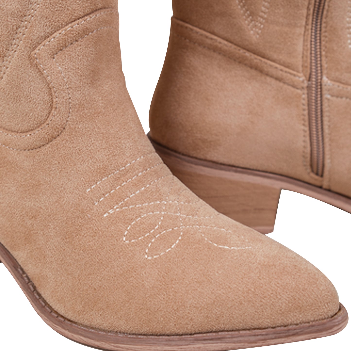 Beige - Lifestyle - Where´s That From Womens-Ladies Desert Embroidered Faux Suede Side Zip Cowboy Boots