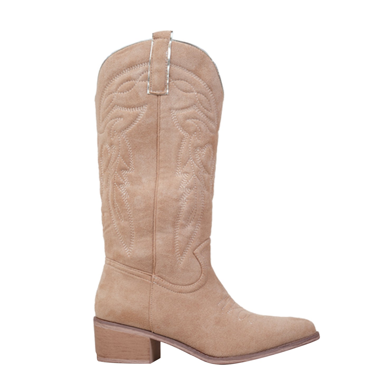 Beige - Side - Where´s That From Womens-Ladies Desert Embroidered Faux Suede Side Zip Cowboy Boots