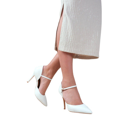 White - Back - Where's That From Womens-Ladies Reflex Patent Leather Pointed Mid Heel Sandals