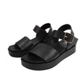 Black - Back - Where´s That From Womens-Ladies Phoenix PU Buckle Detail Wide Flat Sandals