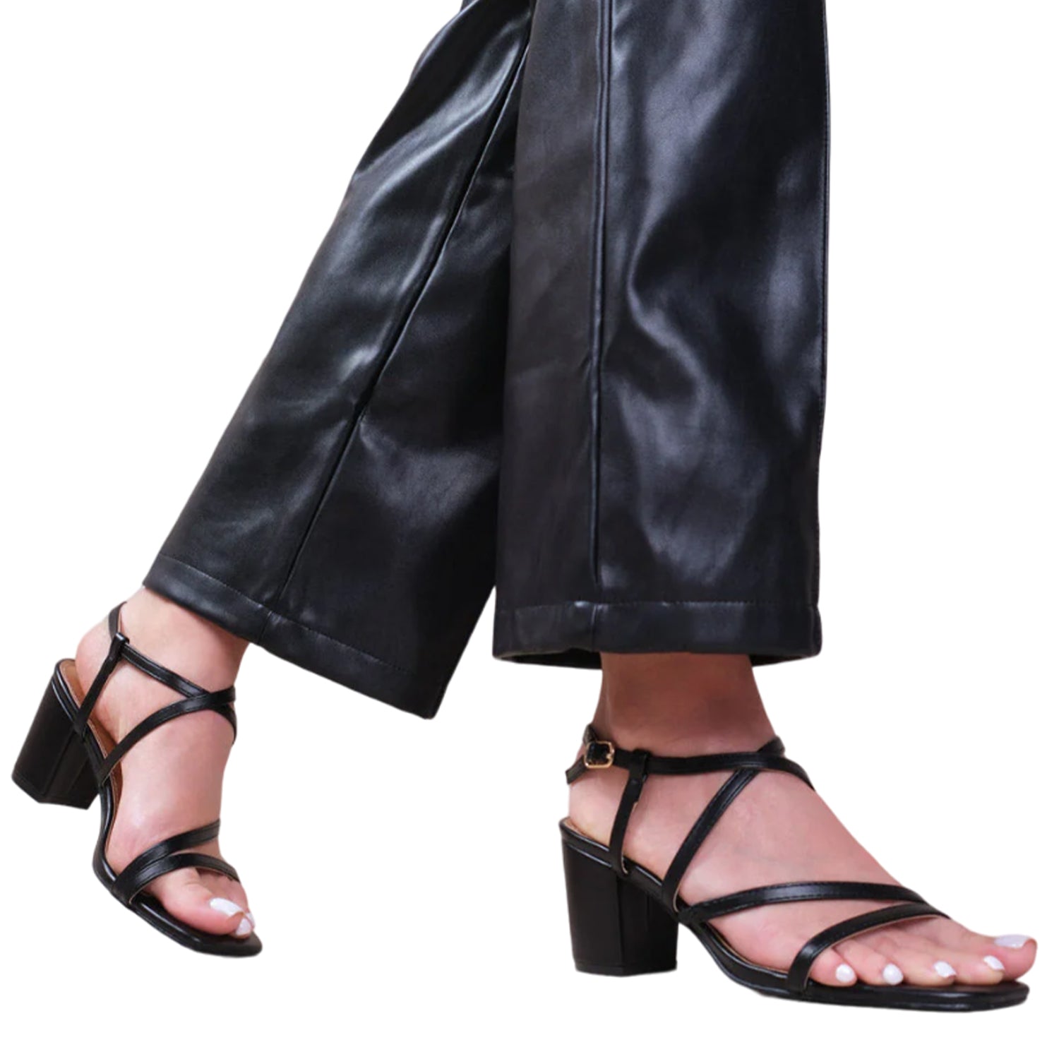 Black - Side - Where´s That From Womens-Ladies Sidra PU Crossover Strap Extra Wide Medium Block Sandals