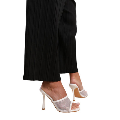 White - Back - Where´s That From Womens-Ladies Lisbon Diamante Mesh Peep Toe Mules