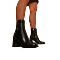 Black - Back - Where´s That From Womens-Ladies Keisha PU Side Zip Block Heel Mid Calf Boots