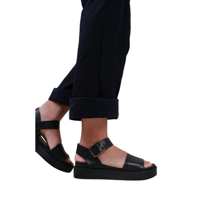 Black - Back - Where´s That From Womens-Ladies Phoenix PU Buckle Detail Extra Wide Platform Sandals