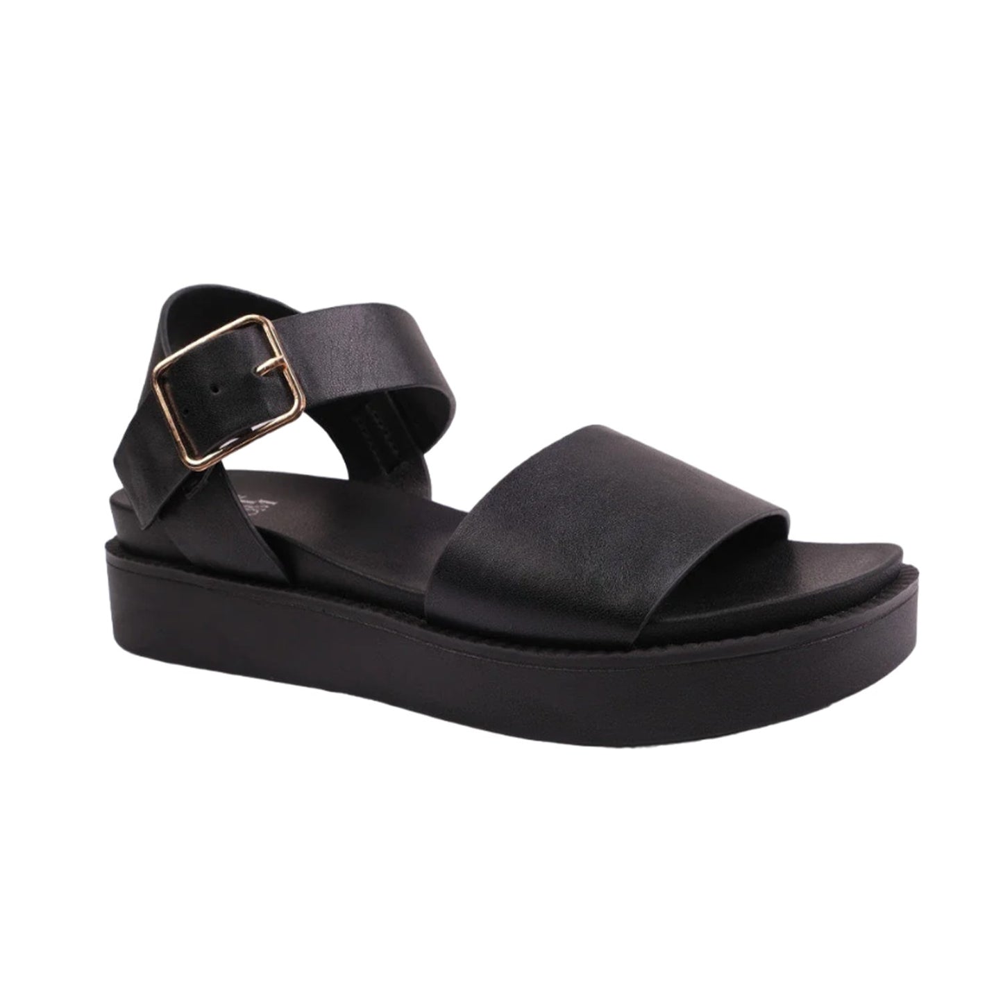 Black - Front - Where´s That From Womens-Ladies Phoenix PU Buckle Detail Extra Wide Platform Sandals