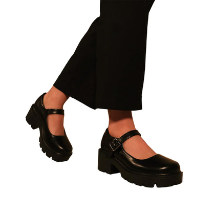 Black - Side - Where´s That From Womens-Ladies Rylee Retro Platform Block Heel Mary Janes