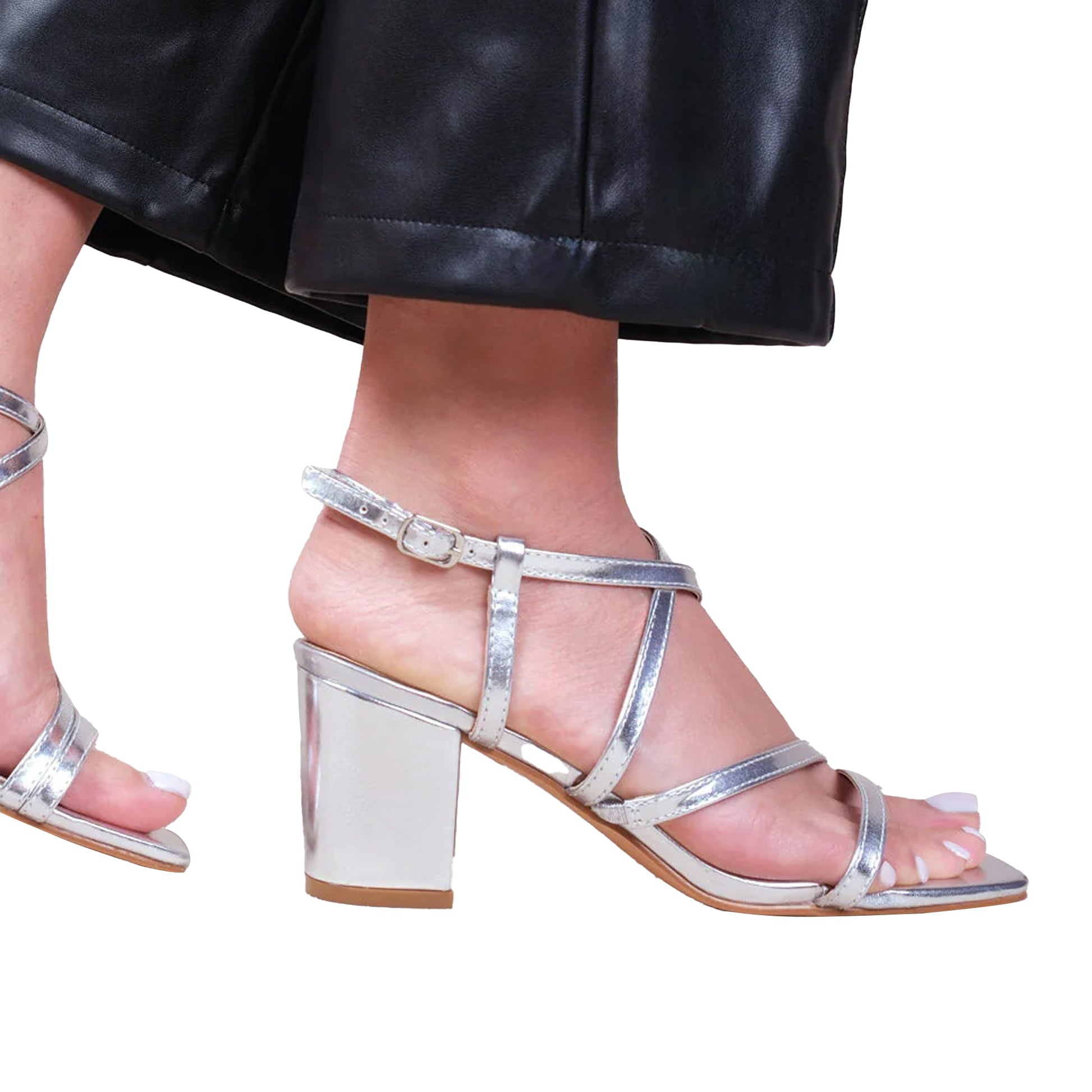 Silver - Back - Where´s That From Womens-Ladies Sidra Crossover Strap Wide Medium Block Heel Sandals