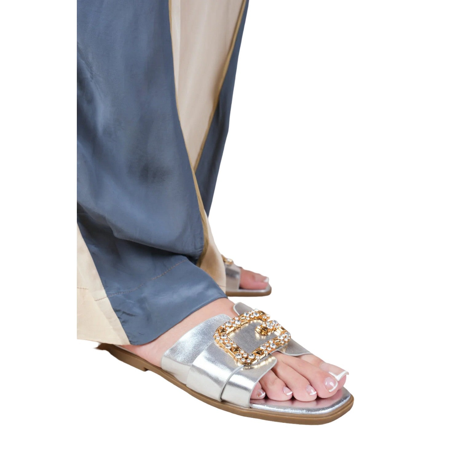 Silver - Back - Where´s That From Womens-Ladies Galaxy Diamante Faux Leather Cut Out Strap Flat Sandals