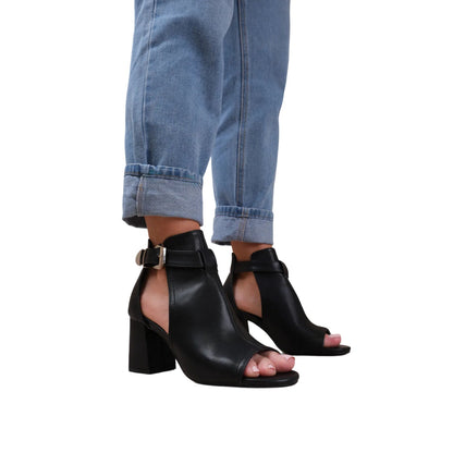 Black - Back - Where´s That From Womens-Ladies Lisa Open Toe Wide Block Heel Sandals