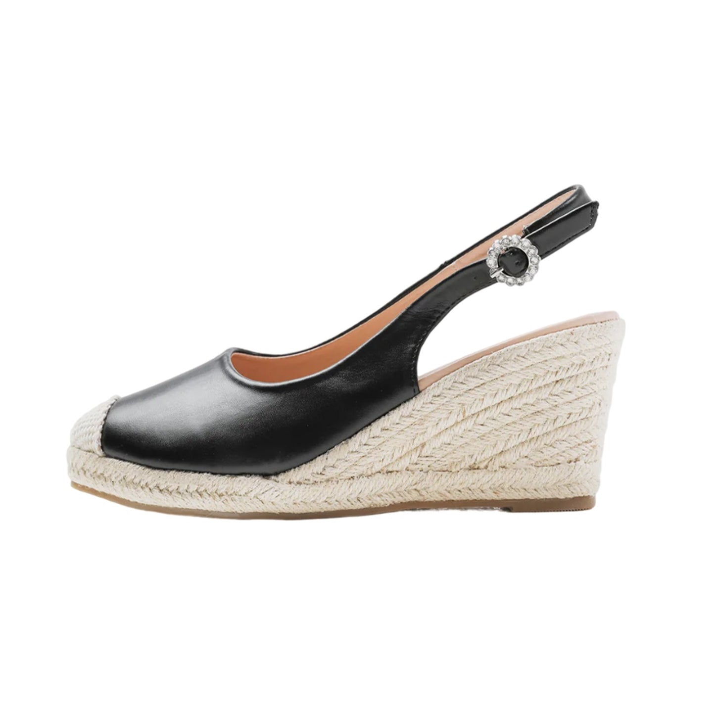 Black - Front - Where´s That From Womens-Ladies Nevada Diamante PU Sling Back Wedge