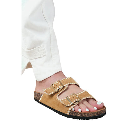 Camel - Front - Where´s That From Womens-Ladies Sunset Twin Buckle Double Strap Flat Sandals
