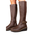 Brown - Side - Where´s That From Womens-Ladies Ayleen Wedge Knee-High Boots