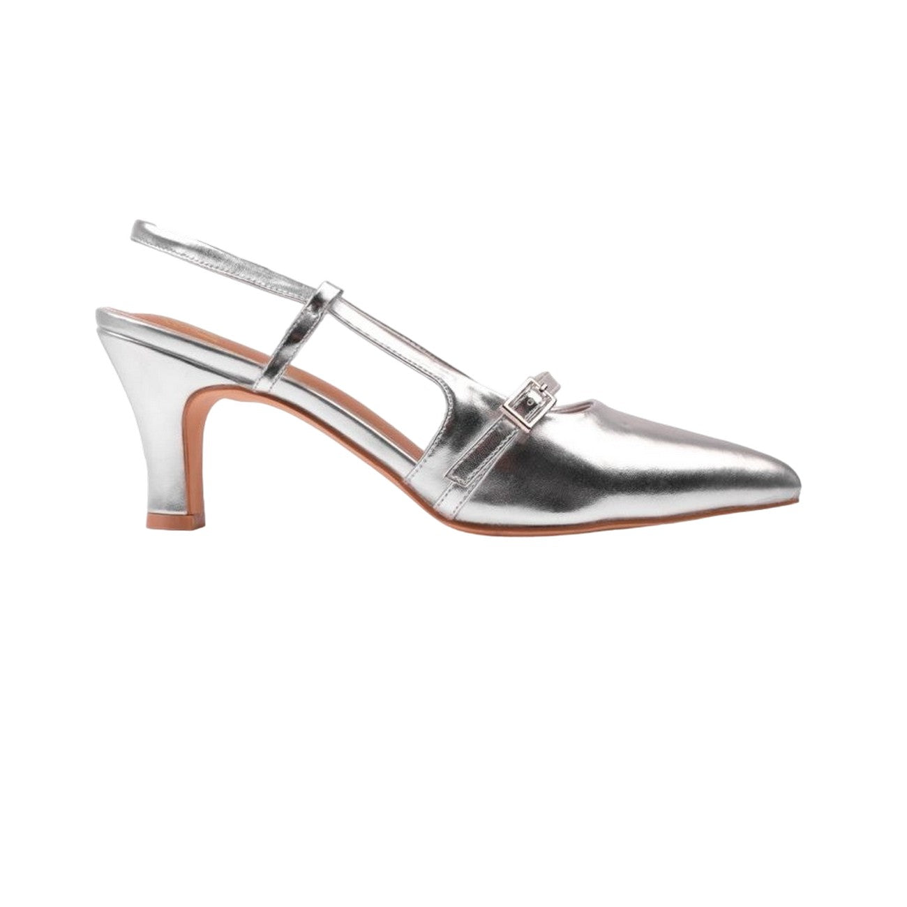 Silver - Front - Where´s That From Womens-Ladies On Point Sling Back Buckle Detail Mid Heel Sandals