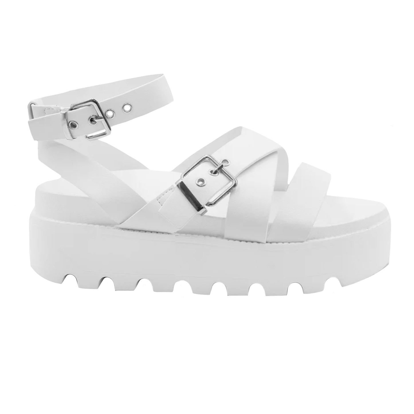 White - Front - Where´s That From Womens-Ladies Layla Buckle Wide Platform Sandals