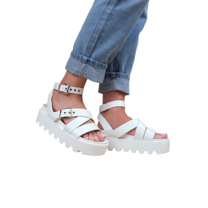 White - Back - Where´s That From Womens-Ladies Layla Buckle Wide Platform Sandals