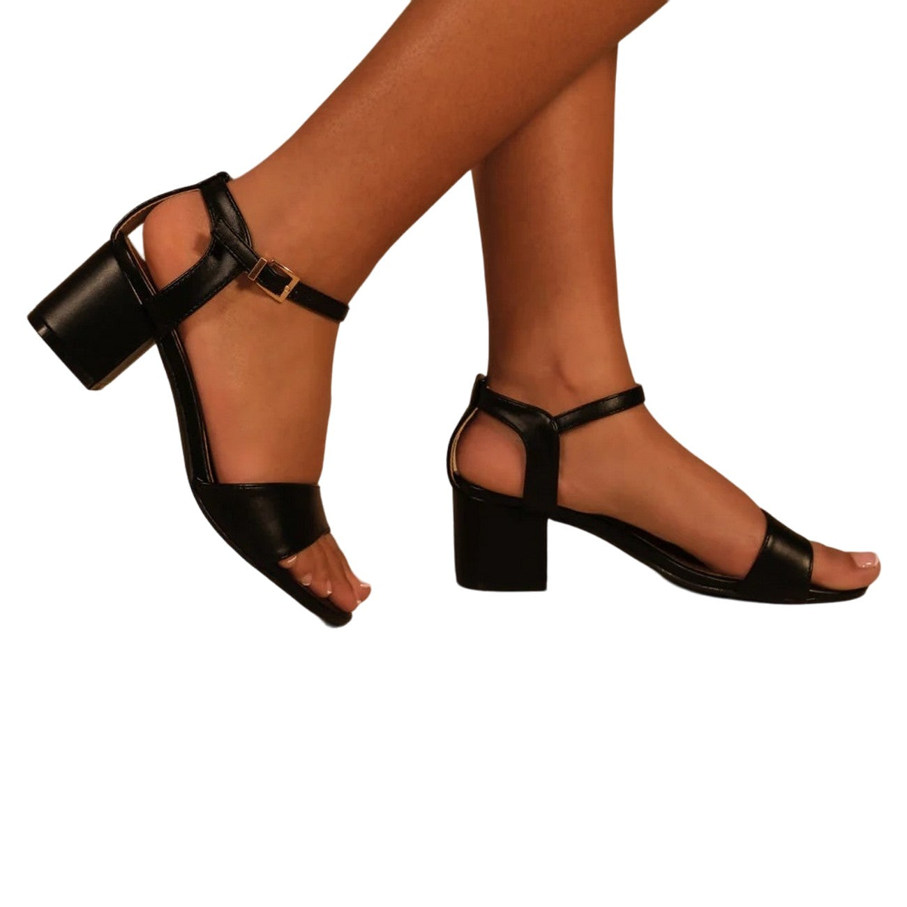 Black - Back - Where´s That From Womens-Ladies Adrianna PU Open Toe Medium Block High Heels