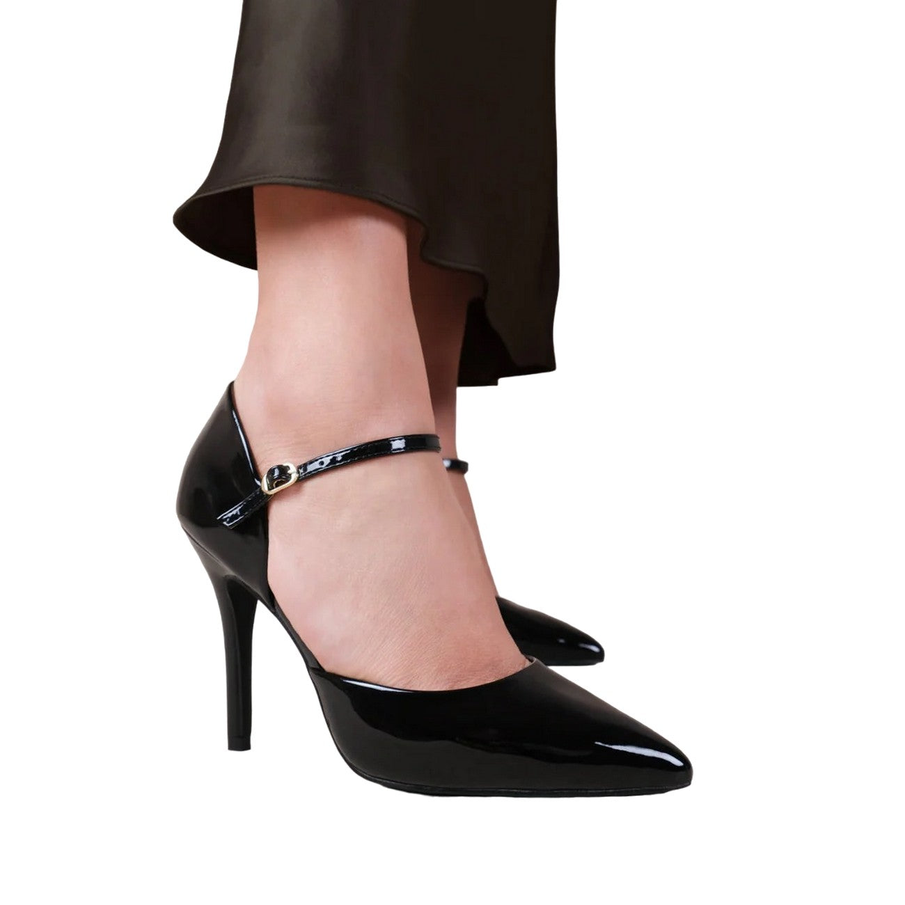 Black - Front - Where´s That From Womens-Ladies Reflex Patent Leather Pointed Wide High Heels