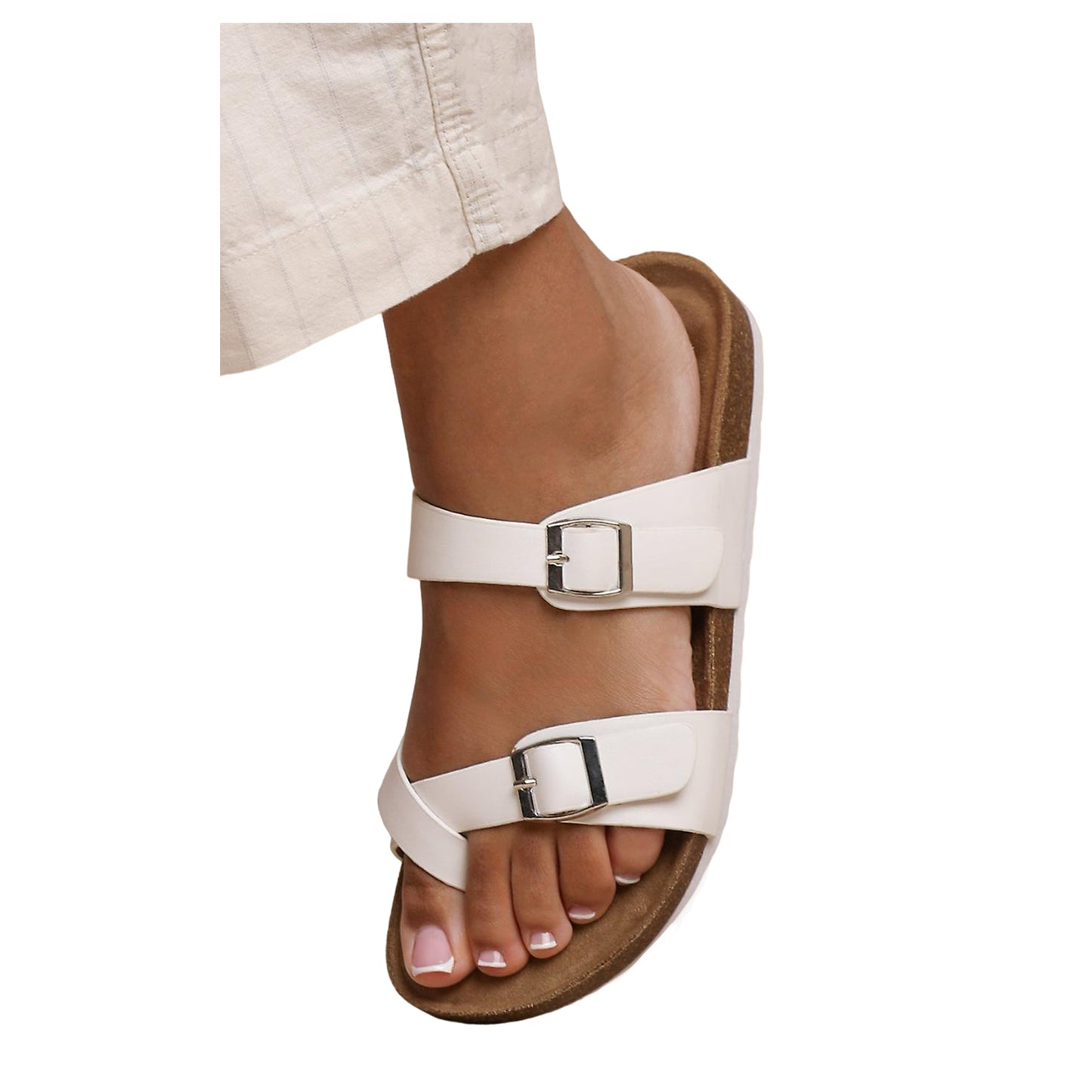 White - Front - Where´s That From Womens-Ladies Rio Buckle PU Double Strap Sandals