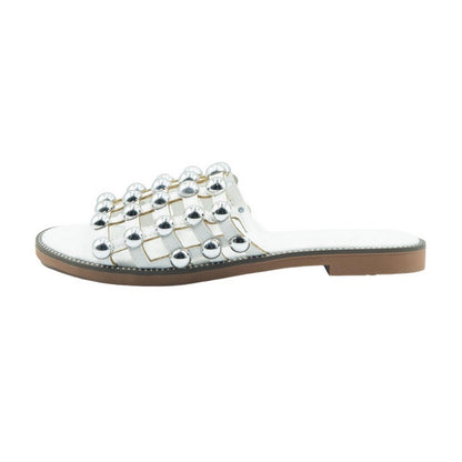 White - Back - Where´s That From Womens-Ladies Kellie Caged PU Wide Sliders