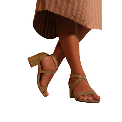 Gold - Front - Where´s That From Womens-Ladies Amber Glitter Peep Toe Strappy Mid High Block Sandals