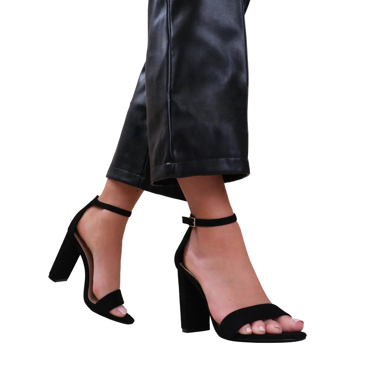 Black - Pack Shot - Where´s That From Womens-Ladies Skye Strappy Suede Buckle Block Heel Sandals