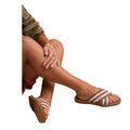 Mocha-Beige - Side - Where´s That From Womens-Ladies Arizona Striped Crossover Strap Flip Flops