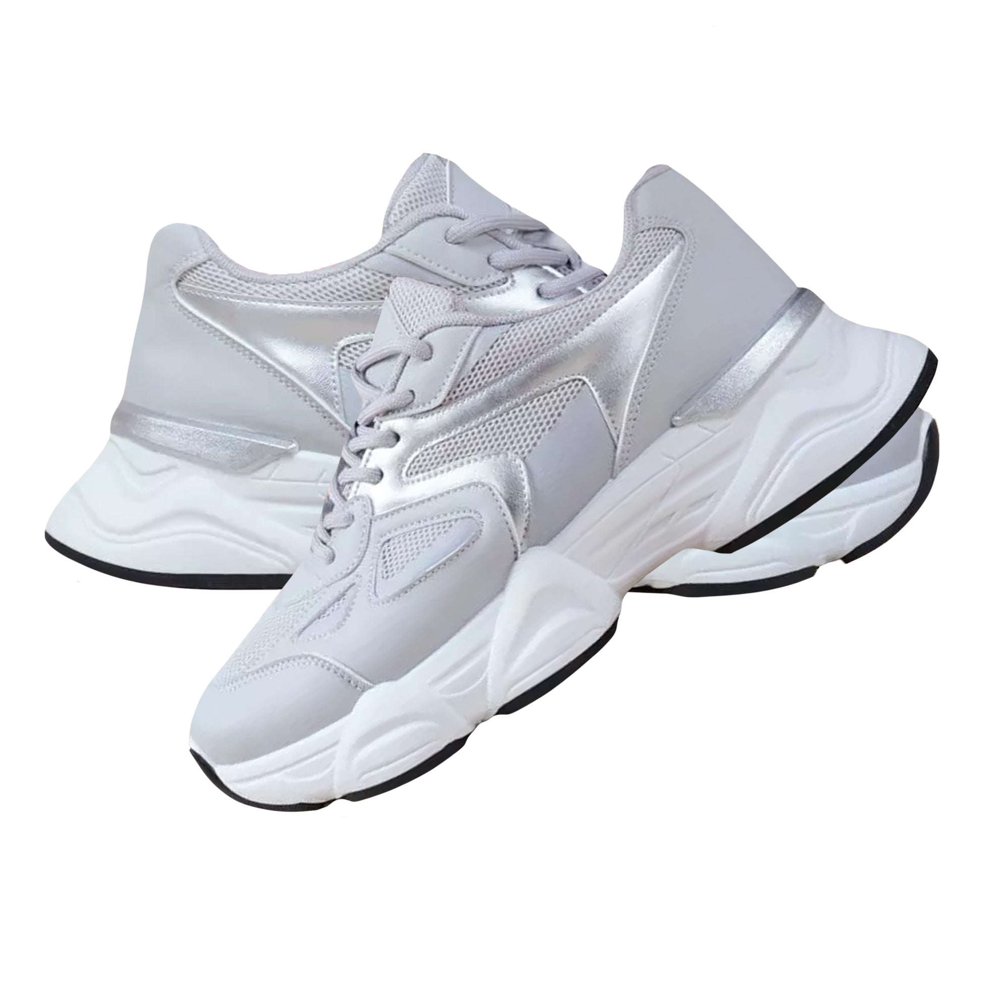 Grey-Silver - Back - Where´s That From Womens-Ladies Coach Chunky Mesh Detail Trainers