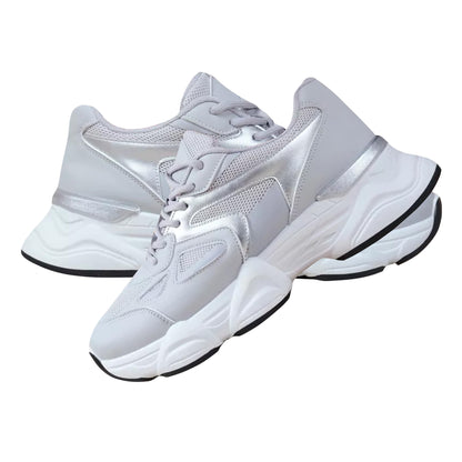Grey-Silver - Back - Where´s That From Womens-Ladies Coach Chunky Mesh Detail Trainers