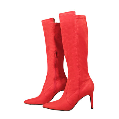 Red - Back - Where´s That From Womens-Ladies Marta Suede Pointed Side Zip Calf Boots