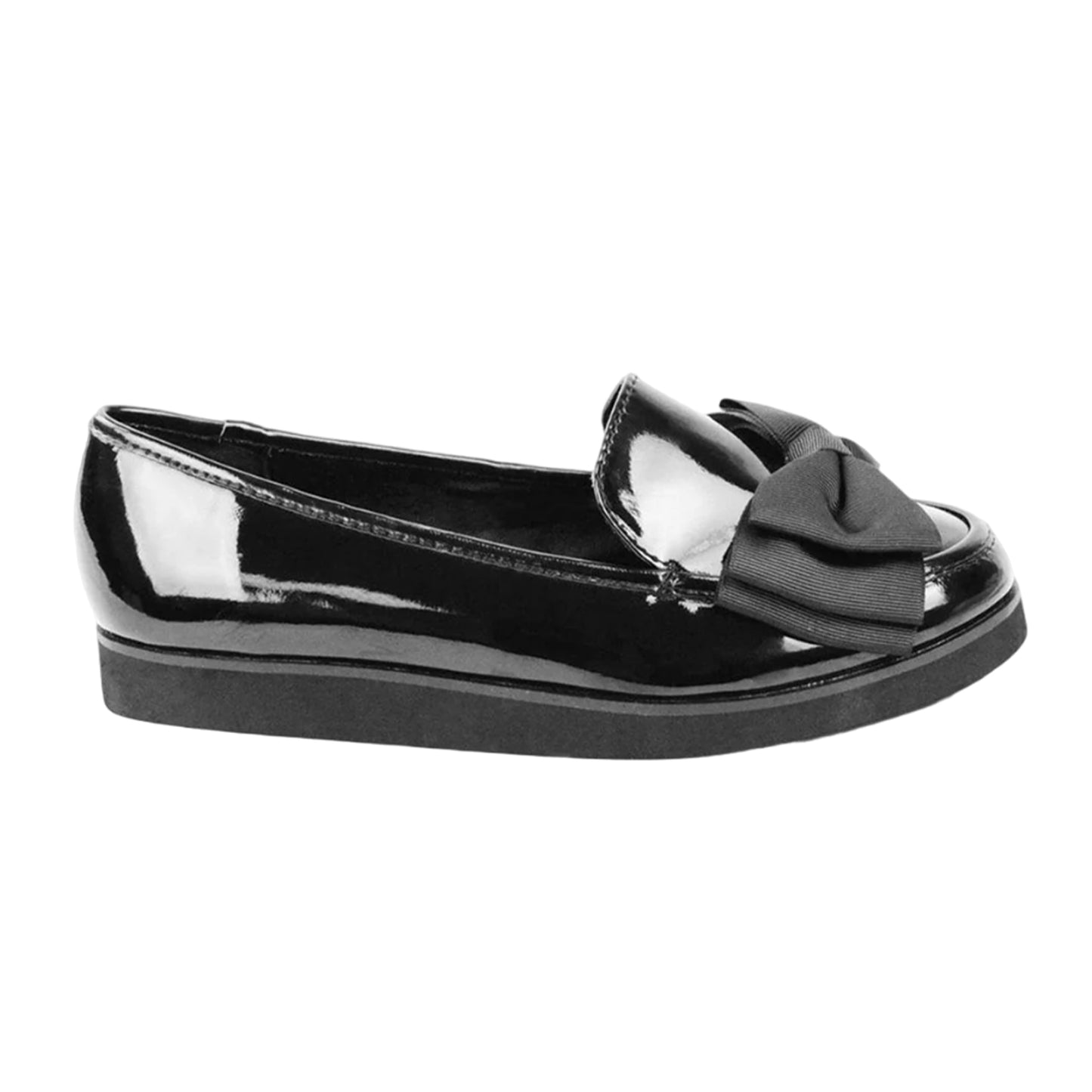 Black - Side - Where´s That From Womens-Ladies Alpha Bow Patent Faux Leather Wide Loafers