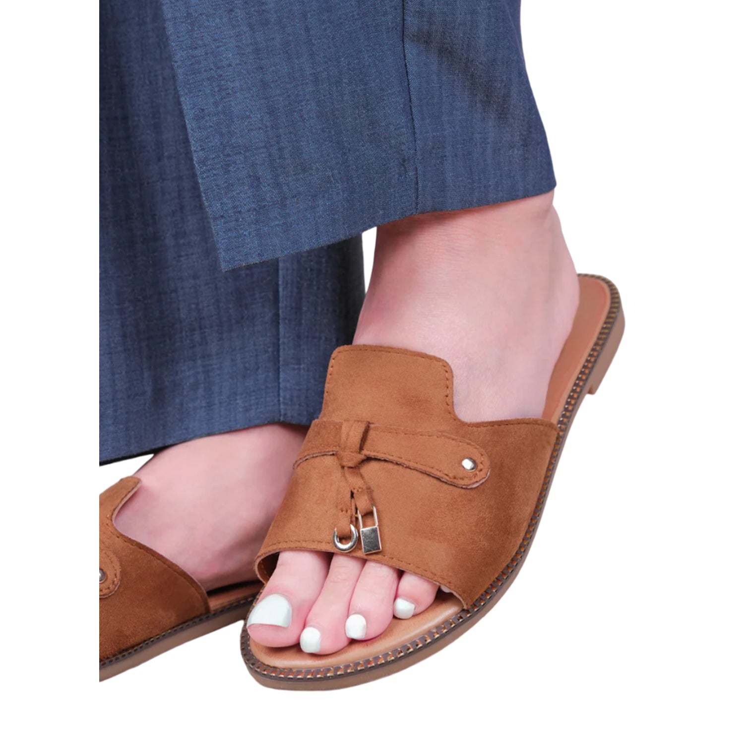 Tan - Back - Where´s That From Womens-Ladies Sandra Fringe Flat Sliders