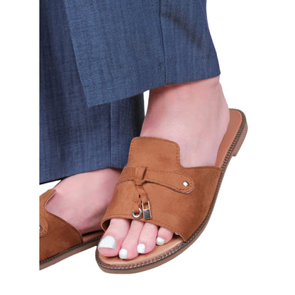 Tan - Back - Where´s That From Womens-Ladies Sandra Fringe Flat Sliders