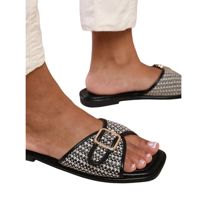 Black - Side - Where´s That From Womens-Ladies Vermont Raffia Buckle Sliders