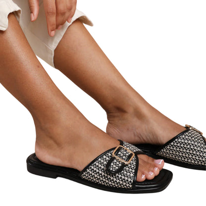 Black - Lifestyle - Where´s That From Womens-Ladies Vermont Raffia Buckle Sliders