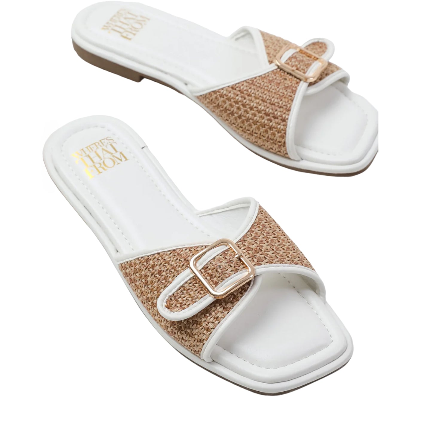 White - Front - Where´s That From Womens-Ladies Vermont Raffia Buckle Sliders