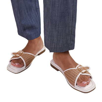 White - Back - Where´s That From Womens-Ladies Vermont Raffia Buckle Sliders