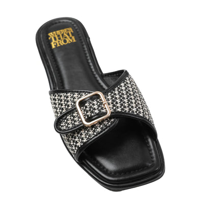 Black - Front - Where´s That From Womens-Ladies Vermont Raffia Buckle Sliders