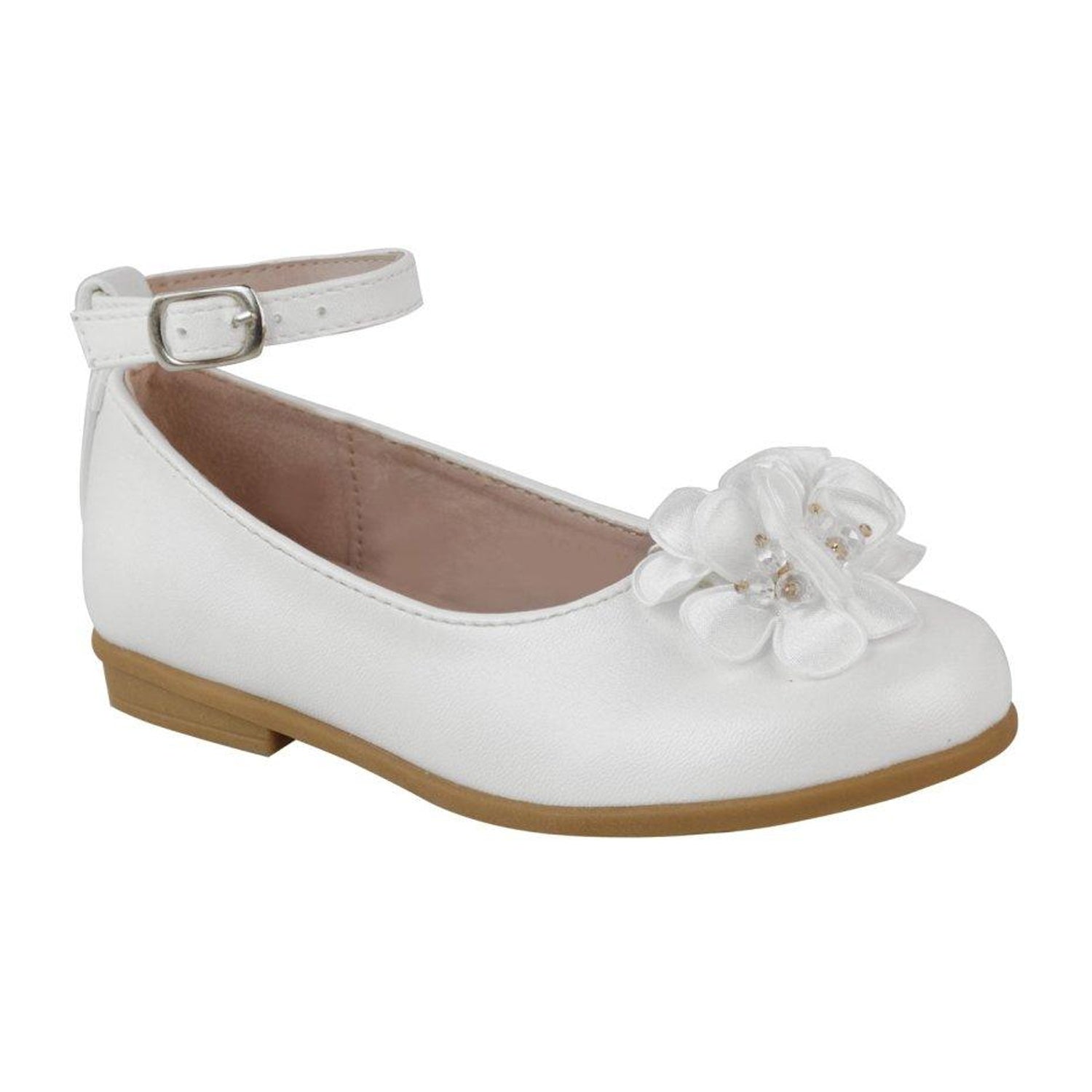 White - Front - Where´s That From Girls Lacen Flower Ankle Strap Flatform Mary Janes