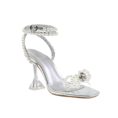 Silver - Front - Where´s That From Womens-Ladies Topaz Faux Pearl Metallic High Heels