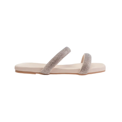 Cream - Back - Where´s That From Womens-Ladies Yakirah Diamante Faux Leather Flatform Sliders