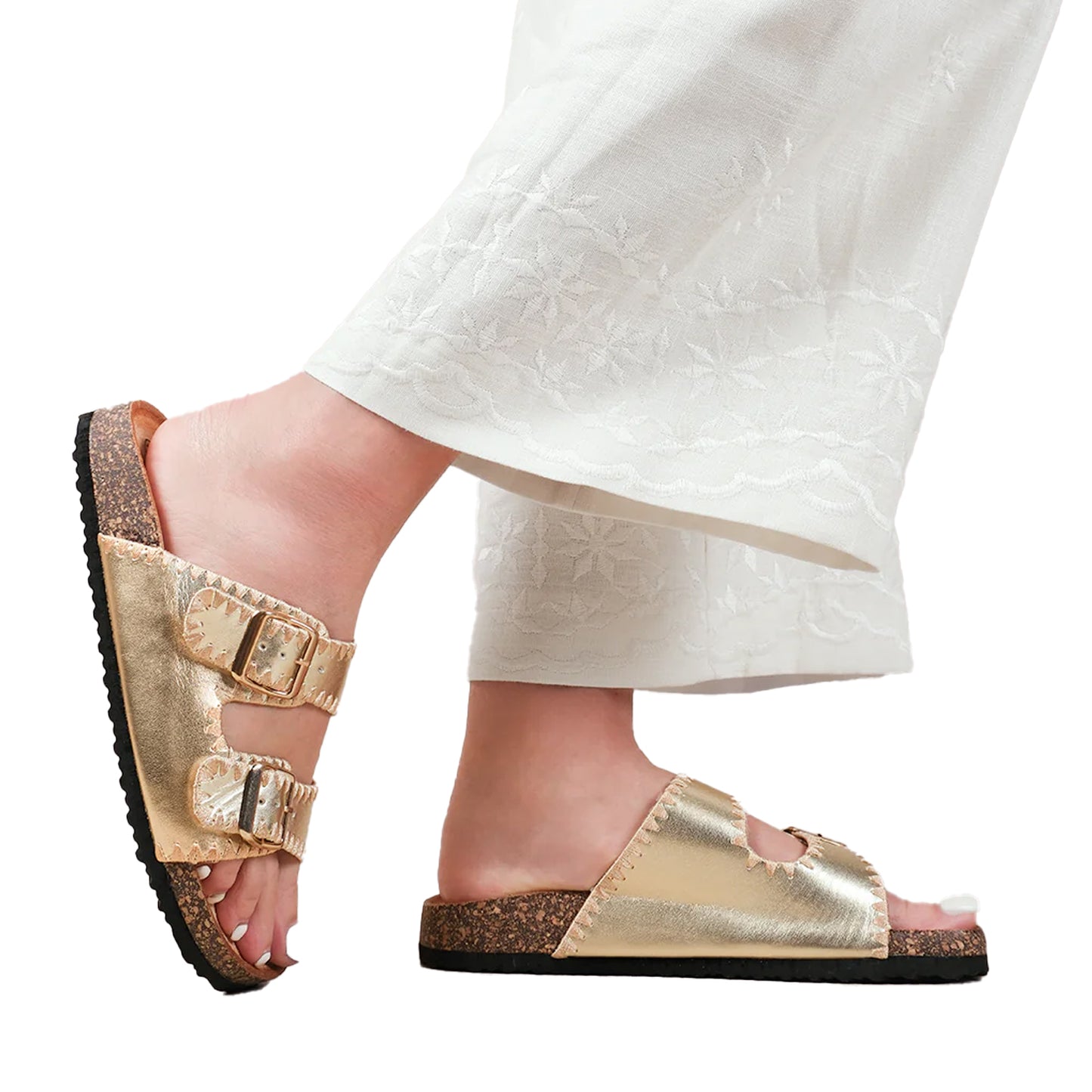 Gold - Back - Where´s That From Womens-Ladies Sunset Metallic Double Strap Buckle Sandals