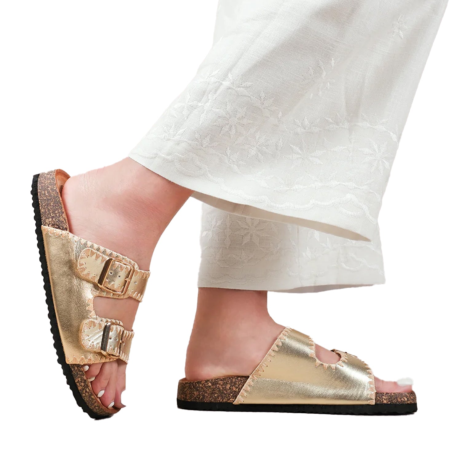 Gold - Back - Where´s That From Womens-Ladies Sunset Metallic Double Strap Buckle Sandals