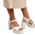 White - Side - Where´s That From Womens-Ladies Marcia PU Strappy Wide Platform Block High Heels