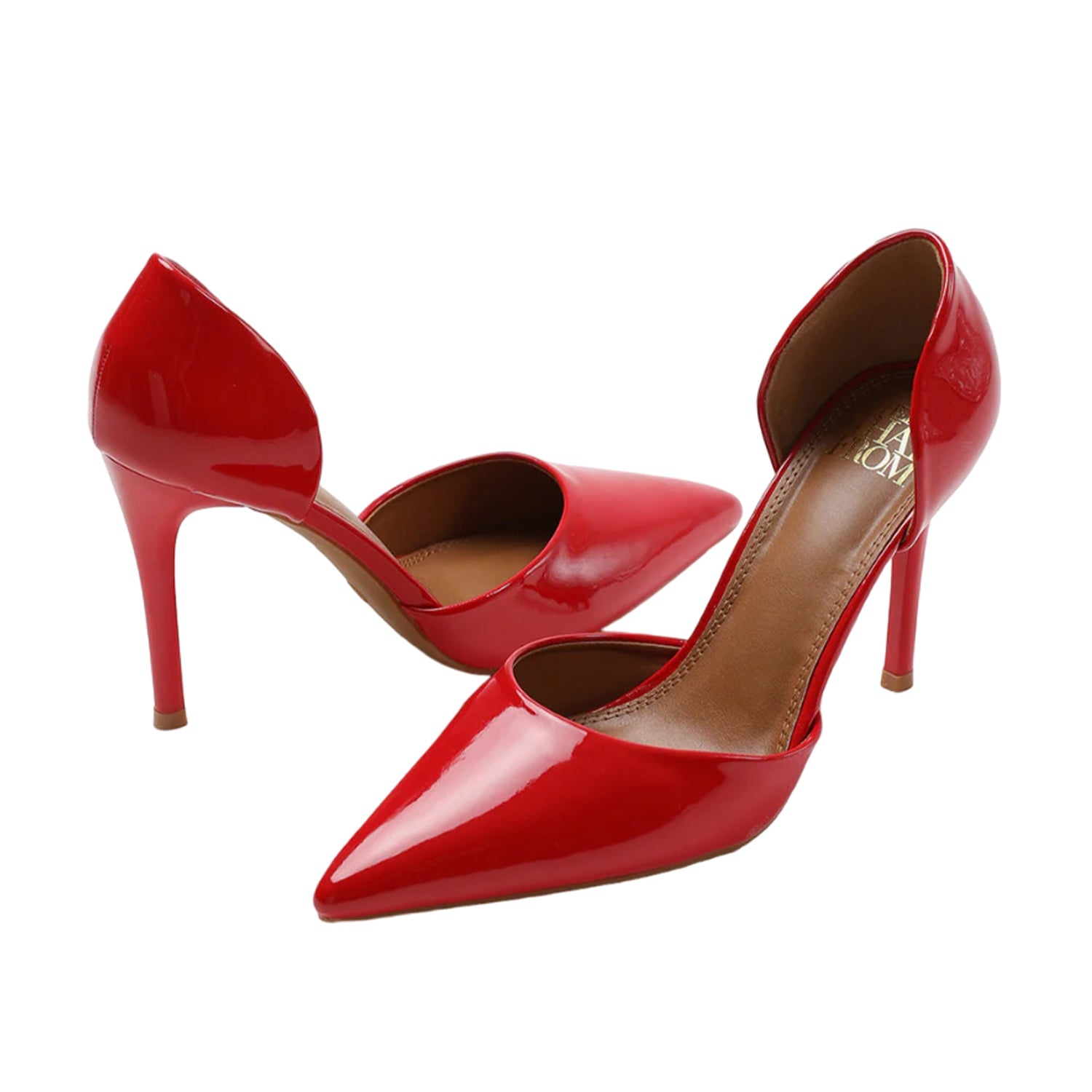 Red - Back - Where´s That From Womens-Ladies Athens Patent Faux Leather Pointed Stiletto Heel High Heels